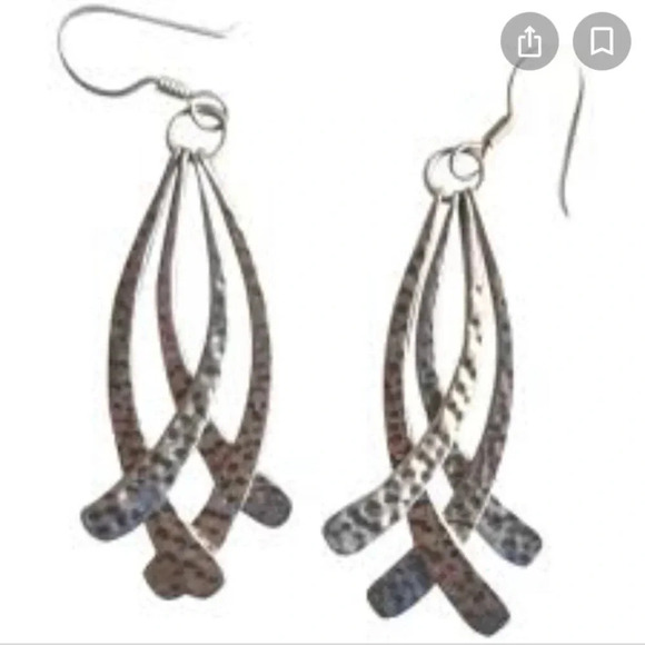 Sterling Silver Hand Hammered Dangling Earrings - Picture 4 of 4